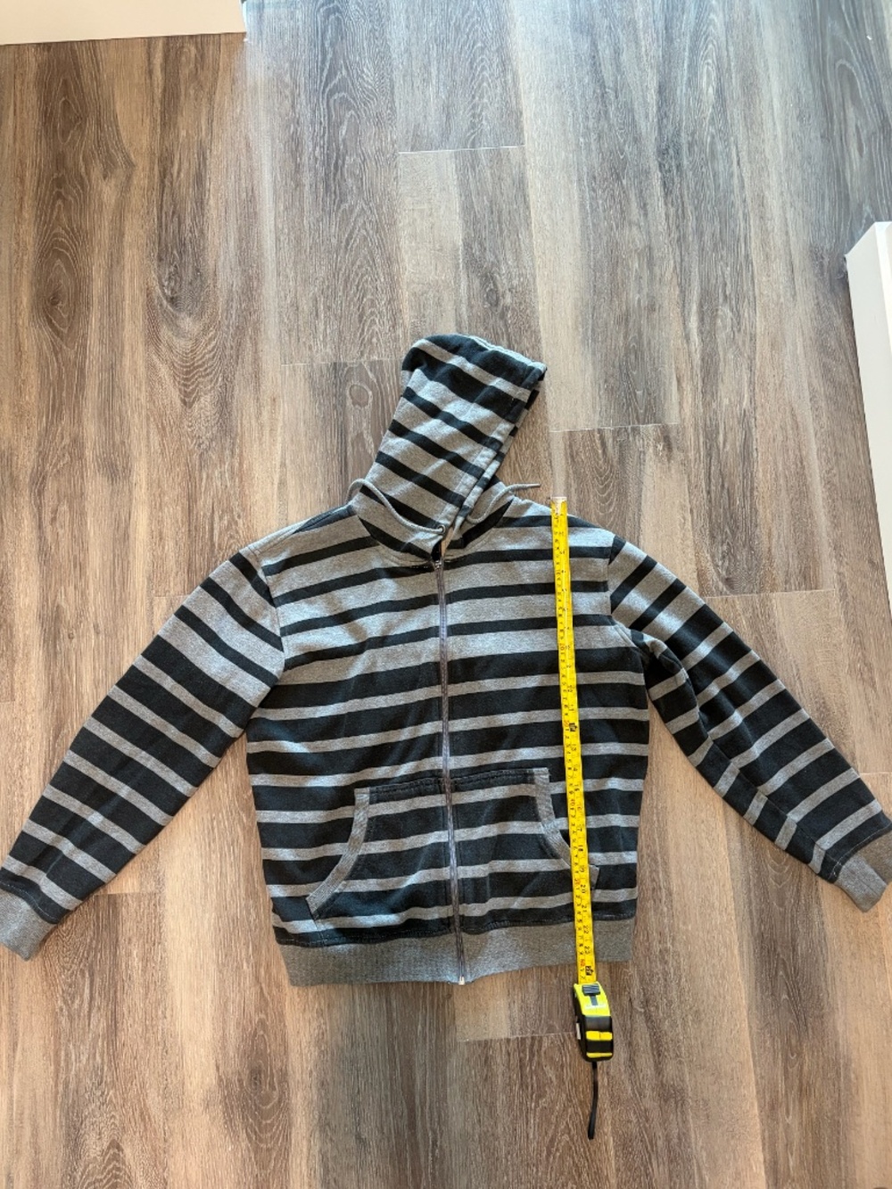 Splash Grey Black Striped Full Zip Hoodie Large Y2K Grunge